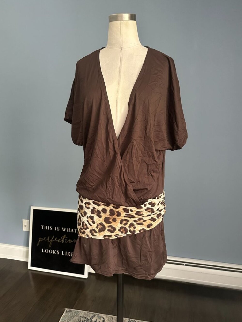 Vince Camuto Swim Animal Print and dark brown Coverup top MEDIUM